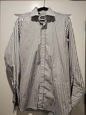 Paul Stuart men's striped dress shirt 16 33 Gray White French Cuff